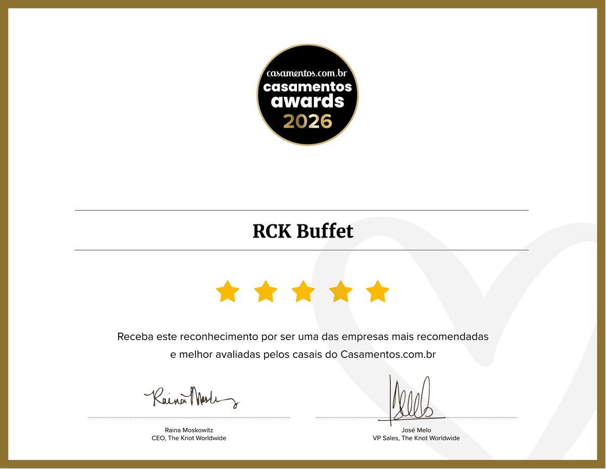 Certificado Casamentos Awards 2026 concedido ao RCK Buffet